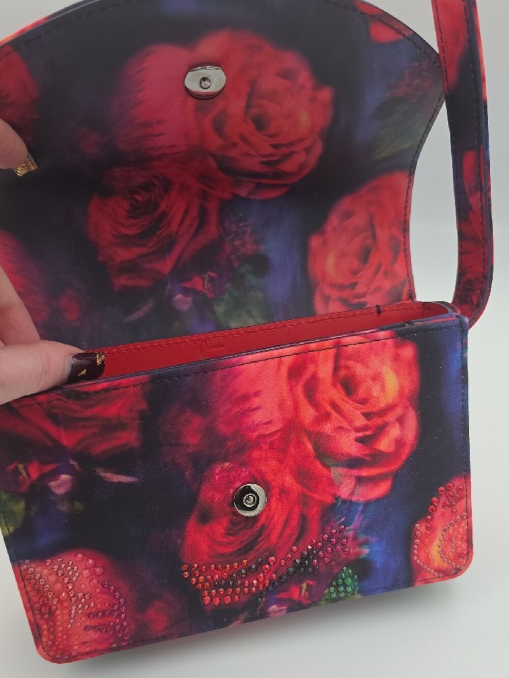 Christian Louboutin Loubi54 Crepe Satin Roses Small Crossbody (NWT)COA💙🌹💙 - Picture 10 of 16